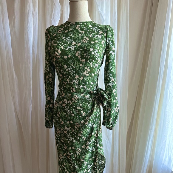 SALE!  Reformation Dress (0) Slit Green Floral Dress - BROKEN ZIPPER:( - Picture 4 of 13